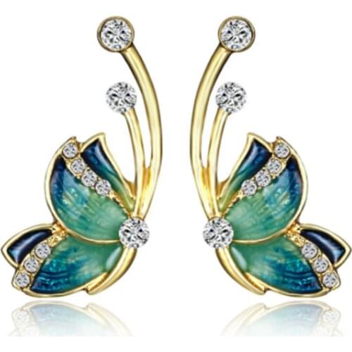 Hot sale vintage butterfly inlaid rhinestone wings blue earrings, exquisite jewelry for women, animal earrings, holiday gifts
