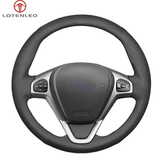 LQTENLEO Black Suede Car Steering Wheel Cover For Ford Fiesta 2008-2016 Figo 2012-2014 Ecosport 2013-2017 B-Max 2011-2019