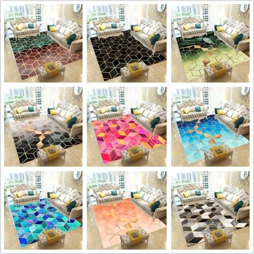 Fashion Bedroom Area Rugs Modern Colour Geometric Faux Metal Printed Carpets for Living Room Decoar Rug Home Anti-Slip Floor Mat