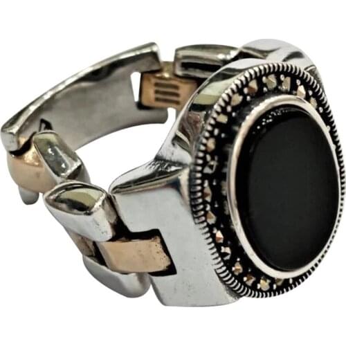 ROLEX WATCHBAND OVAL ONİKS AND ZİRKON STONE MEN 'S RING