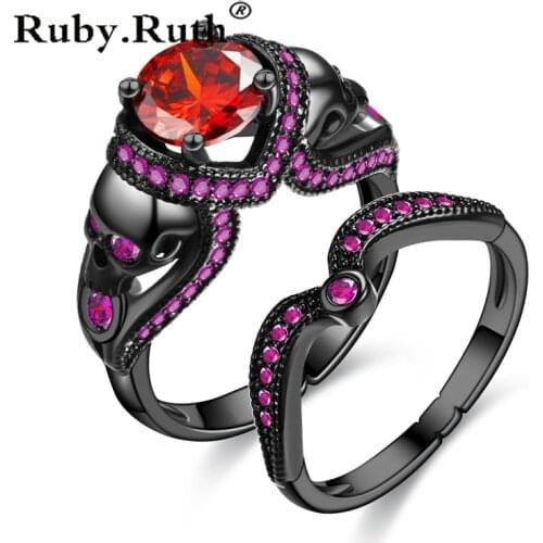Skull Ring Set For Women Men Punk Style Charm Black Zirconia Ring Crystal Jewelry Dropshipping