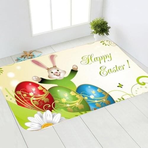 Floor Rug Non-slip Stain Resistant Flannel Happy Easter Floor Rug for Bedroom Party Supplies Party Aisle Runners