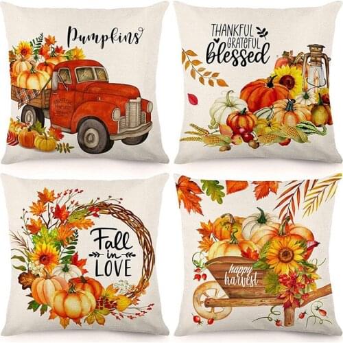 Fall Pillow Covers 18X18 Set Of 4 Outdoor Throw Pillowcase Farmhouse Decorations Linen Cushion Case For Home Decor