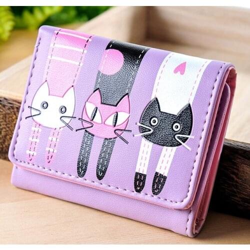 2021 new 20 pieces Womens Cartoon Lovely Cat Pattern Trifold Wallet Short Coin Purse Card Holder