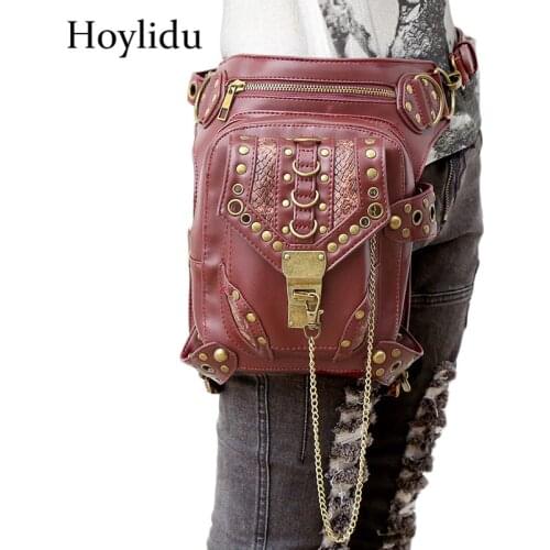 New Gothic Messenger Leg Bag Unisex Steampunk Waist Pack PU Leather Retro Men Shoulder Bags Women Rivet Punk Travel Waist Bags