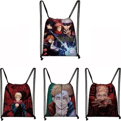 Cartoon Jujutsu Kaisen Yuji Itadori Japan Backpack Children Canvas Drawstring Bag Teenager Shoes Bag Large Capability Kids Gift