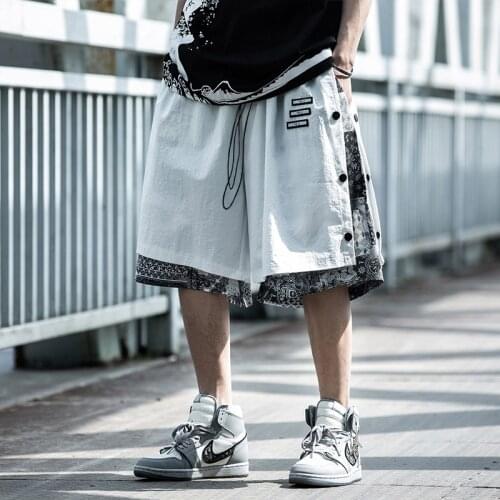 Fake Two Pieces Summer Casual Shorts Men Hip Hip Techwear Sporty Bandana Paisley Print Short Pants Elastic Waist Male Streetwear