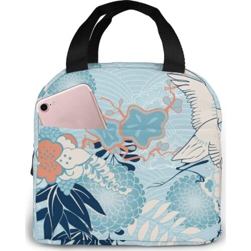 Lunch Bag Kimono Crane Flowers Thermal Insulated Lunch Box Tote Cooler Bag Bento Pouch Lunch Container Food Storage Bag
