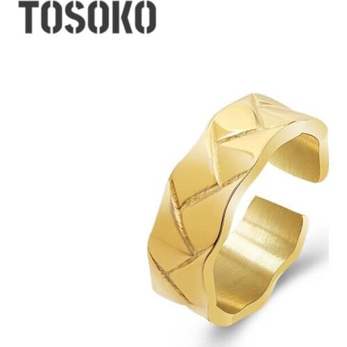 TOSOKO Stainless Steel Jewelry Diamond Twill Opening Ring Womens Minimalist Ring BSA165