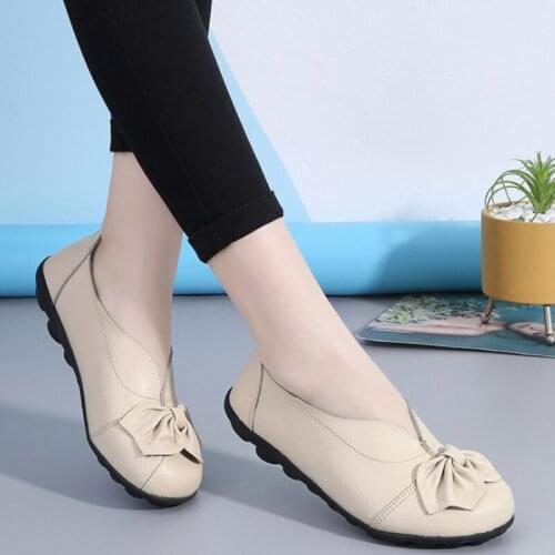 Autumn Ladies PU Plus Size Loafers Slip On Bow Casual Shoes Spring Solid Color Flats Shoes Women Causal Fashion