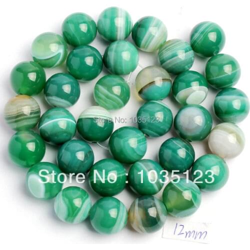 High Quality 12mm Natural Green Color Banded Agates Round Shape Loose Beads Strand 38cm Jewelry Making w41