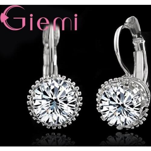 Top Quality Charm CZ Earrings Shinning CZ 925 Sterling Silver Earrings Elegant Crystal Hoop Earrings Free Shipping
