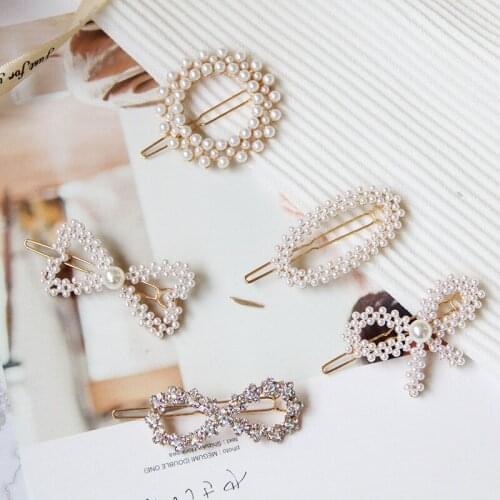 Hair Clips for Women Fashionable Pearl Bow Geometric Hairpin Light Luxury Crystal Hair Accessories for Women Jewelry Wholesale