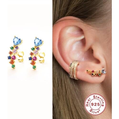 AIDE 925 Sterling Silver Mini Color Zircon Stud Earrings Women Light Luxury Irregular Earlets Earrings Ear Piercing Bijoux Femme