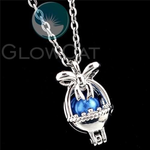 18*10mm Flower Basket Bowknot Beads Cage Pendant Perfume Diffuser Pearl Cage Locket Necklace R-K1234