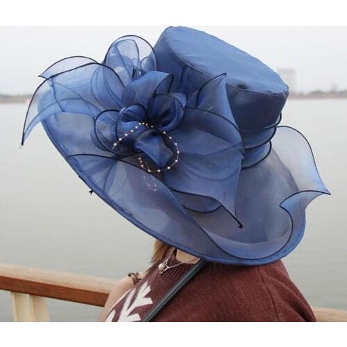 80% HOT SALES !!! Elegant Lady Wide Brim Flower Sun Hat Women Wedding Tea Party Church Travel Cap