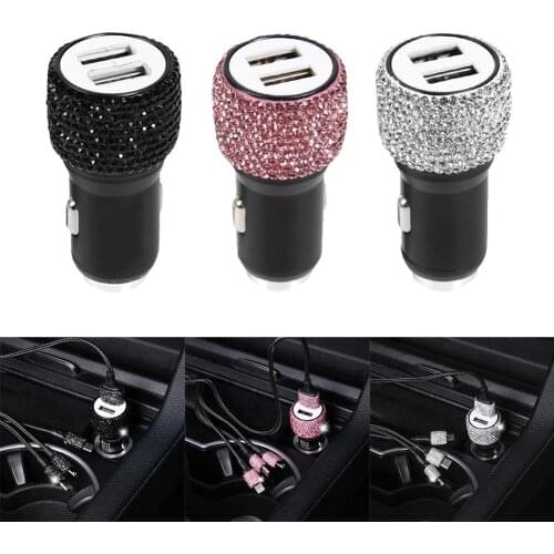 2 in 1 Dual USB Port DC 12-24V Fast Charging Car Charger Lighter Safety Hammer Diamond Style Auto Accessories