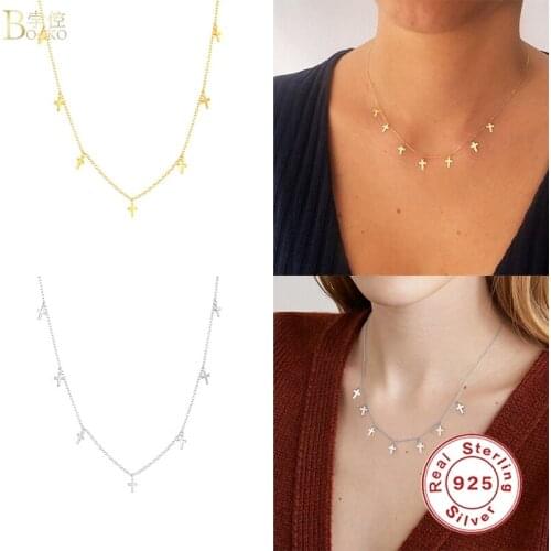 BOAKO Ins Mini Cross Necklace For Women 2020 Silver 925 Jewelry Necklace Charms Chains Fine Jewelry Choker Bijoux Femme #12.11