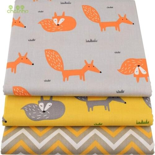 Chainho,Yellow Fox ,Cartoon Printed Twill Cotton Fabric,DIY Quilting Sewing For Baby&Children Sheet,Pillow,Cushion,Toys Material