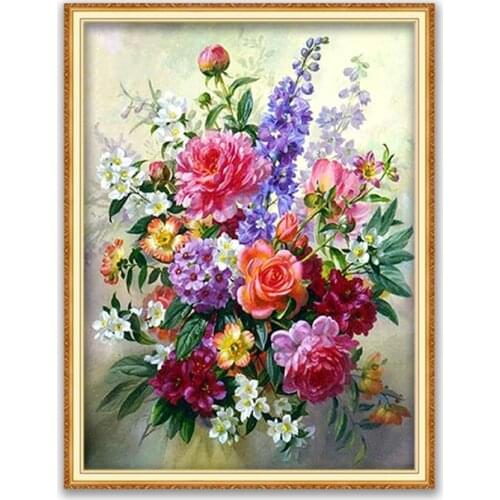 Flower Vase DIY Embroidery Cross Stitch 11CT Kits Needlework Craft Set Cotton Thread Printed Canvas Home Decoration Wholesale