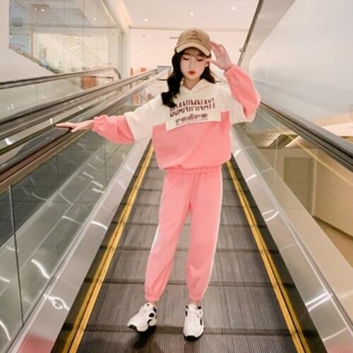 Kids Sport Suit for Girls Tracksuit 8 9 10 12 13 14Years Fashion Patchwork Long Sleeve Sweatsuit Spring Autumn Children Clothing