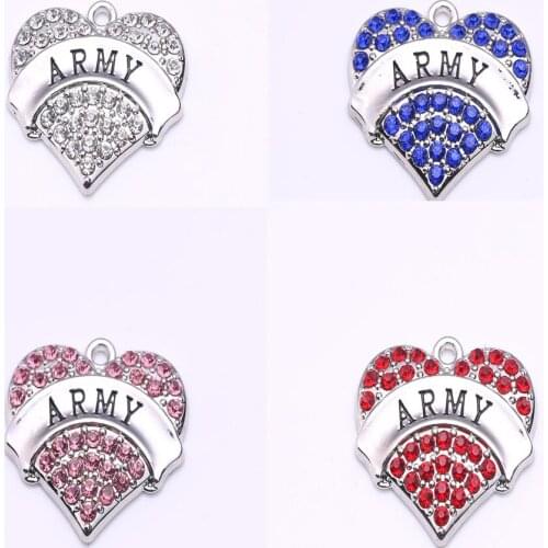 Drop Shipping 20pcs a lot Newest Best Gift rhodium plated ARMY with red/pink/blue/white crystal heart pendant