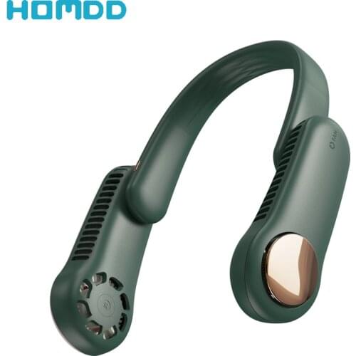 HOMDD 2021 New Portable Hanging Neck Fan Rotating Folding Sports Fan USB Rechargeable Three-speed Wind Leafless Fan