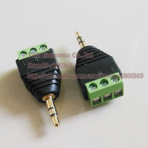 Terminal block to 3.5mm stereo jack male adapter 3 pin audio adapter , 3.5mm male to balun terminal , 50pcs ,Free shipping