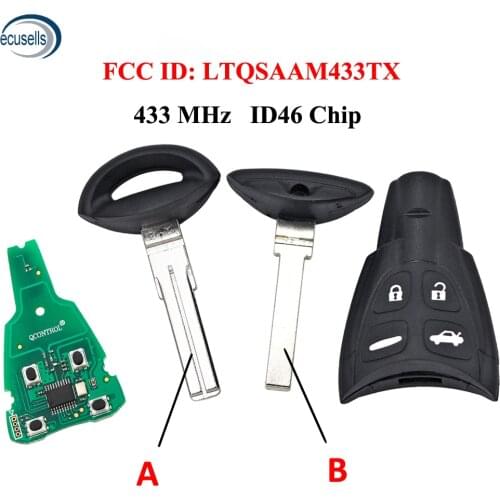 Smart Remote Key 433 mhz 4 Button for SAAB 93 9-3 2003-2011 Car Key ID46 - PCF7946 FCC: LTQSAAM433TX
