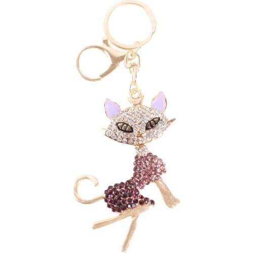 Fox Lady Girl Keyring Charming Pendant Lovely Fashion Cute Purse Bag Rhinestone Crystal Key Chain Street Snap Brutal Women Gift