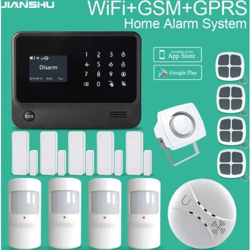 Multi languages voice menu gsm wifi gprs sms smart home security alarm system mobile APP control gsm wifi intruder alarm system
