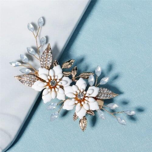 Fashion Golden Opal Crystal Hair Comb Vintage Golden Hairpin Flower Leaf Headdress Headdress Bridal Wedding Bridal Jewelry