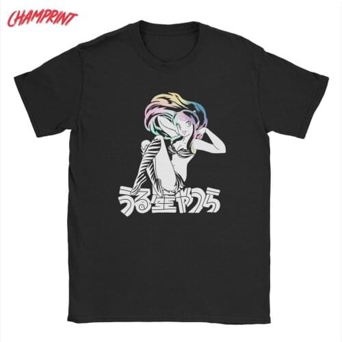 Mens T-Shirts Urusei Yatsura Lum Funny 100% Cotton Tees Short Sleeve Ranma 1/2 Anime T Shirts Round Neck Clothing Summer