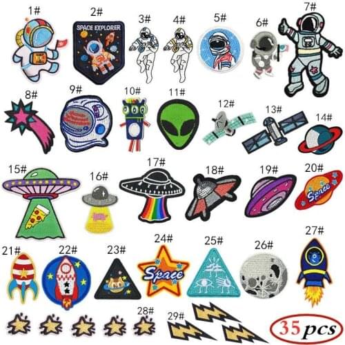 Iron On Patches For Clothes Universe Planet Alien Spaceship Patch For Stickers Badges Washable DIY T-shirt Jeans Bags