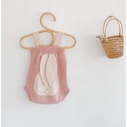 New Arrival Baby Girls Cute Rabbit Ear Pattern Sling Knit Romper