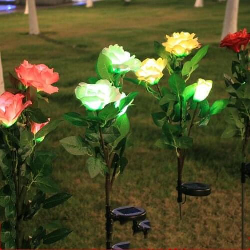 Outdoor Solar Energy Led Rose Lamp 3-head Ground Inserted Simulation Flower Waterproof Decorative Lawn Garden Light Flowe