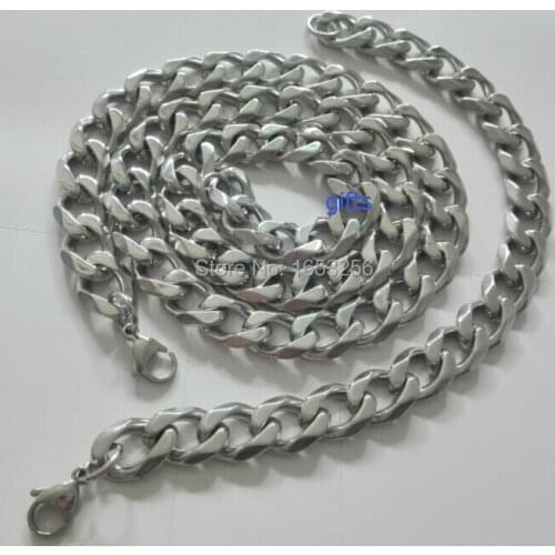 One Set High Quality Jewelry Set Polihsed Curb Chain Link Necklace & Bracelet Stainless Steel Mens Charming Gifts 13mm wide