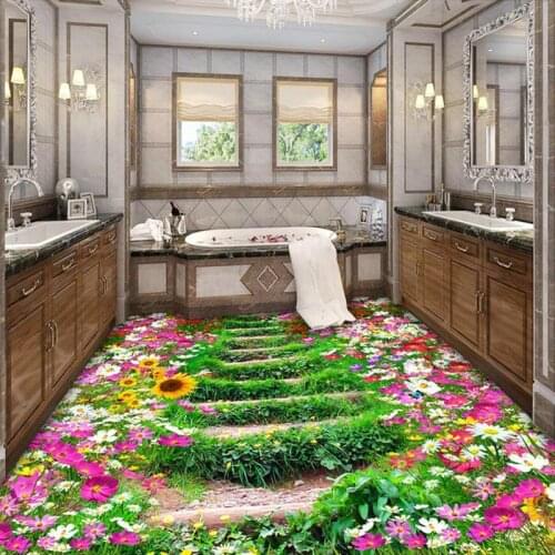 Beibehang Custom 3D Floor Wallpaper Flower Trail Modern Bathroom Kitchen Floor Mural Paintings Waterproof Vinyl Wallpaper