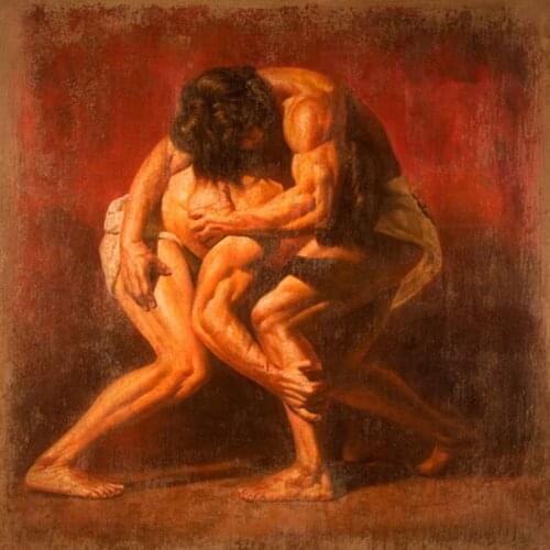 Portrait Canvas Painting Art Nude Male Oil Painting Strong Young Men Wrestler for Home Decor High Quality Handpainted