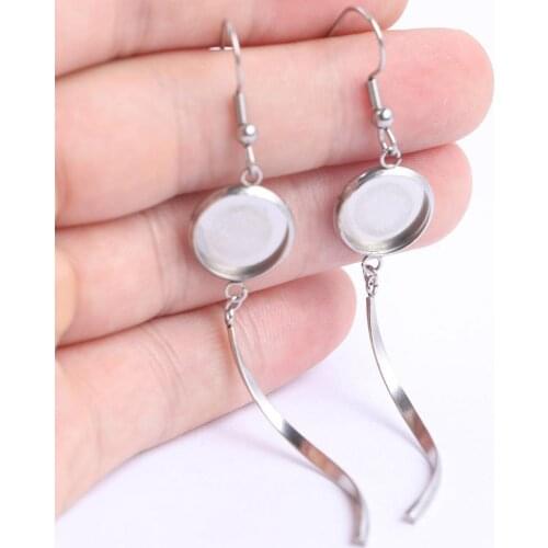 20pcs stainless steel 12mm cabochon earring base blanks with curve dangle charms diy jewelry making accessories