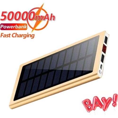 50000mAh Solar Portable Mobile Powerbank Fast Charger with 2USB Digital Display Outdoor External Battery for Samsung Xiaomi
