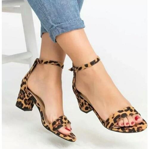 Ankle Strap Heels Leopard Print Women Sandals Summer Shoes Women Open Toe Chunky High Heels Party Dress Sandals Pumps Drop Ship