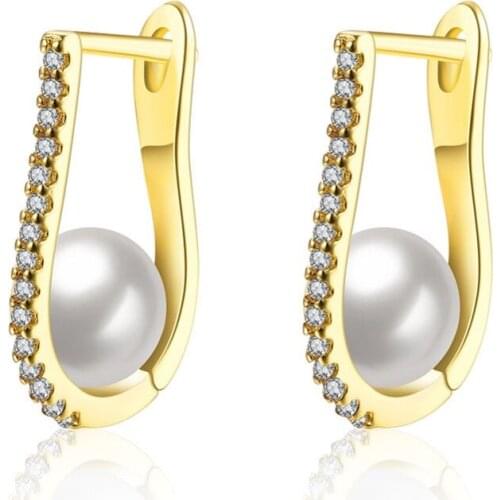 High-Class New Arrival Simulated Pearl Earrings for women Brinco silver color / Gold Color U Shape hoop earrings