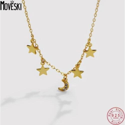 MOVESKI 925 Sterling Silver Star Moon Necklace Women Retro Design Korean Fashion Trend Personality Wild Clavicle Chain