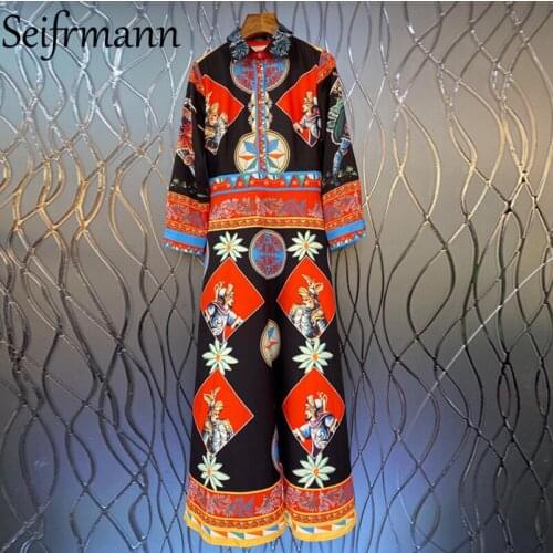 Seifrmann New 2021 Autumn Women Fashion Runway Party A-Lien Dress Long Sleeve Floral Print Elegant Vintage Long Dresses Vestidos