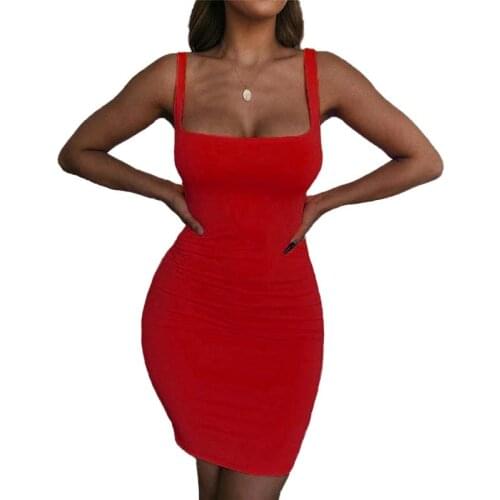 Women Solid Spaghetti Strap Backless Bodycon Dress Slim Fit Club Party Sexy Mini Wrap Hip Summer Candy Color Ladies Sundresses
