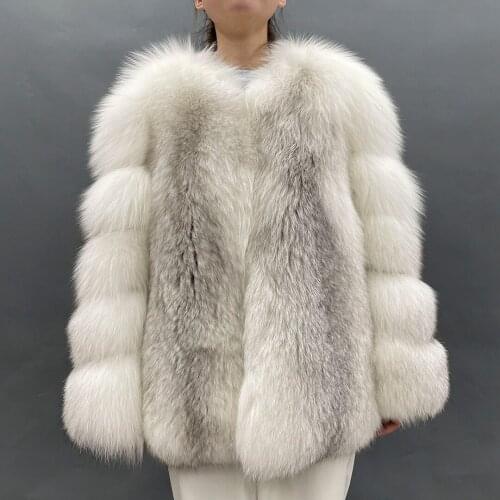 Coats Woman Winter 2021 Cream Real Fur Coat Luxury Cross Fox Thick Warm Fluffy Fox Fur Coat Classy Plus Size