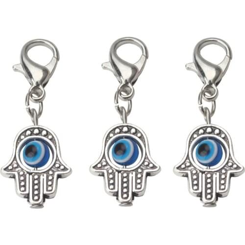 10pcs/lot 35*13mm Evil Eye Beads Hamsa Hand Charms Pendent Lobster Clasp Pendant Key Chain Jewelry Accessories