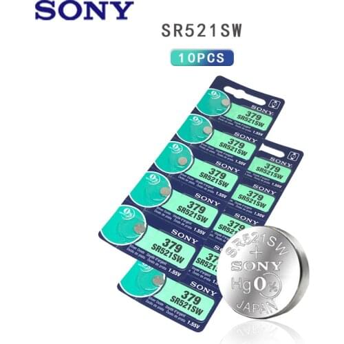 10pcs Sony 100% Original 379 SR521SW D379 SR63 V379 AG0 Watch Battery Button Coin Cell MADE IN JAPAN 100% Original Brand