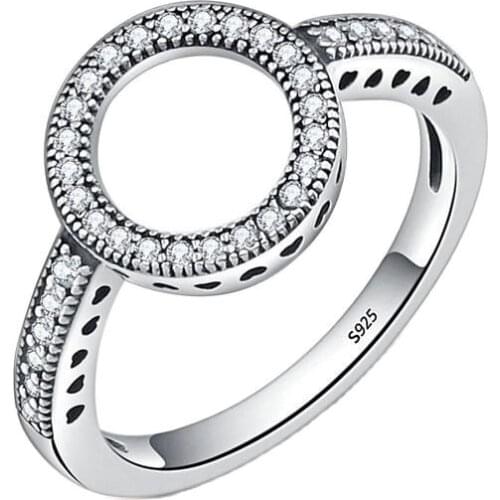 100% Genuine 925 Sterling Silver Forever Clear Black CZ Circle Round Finger Rings for Women Jewelry Christmas Gift SCR041